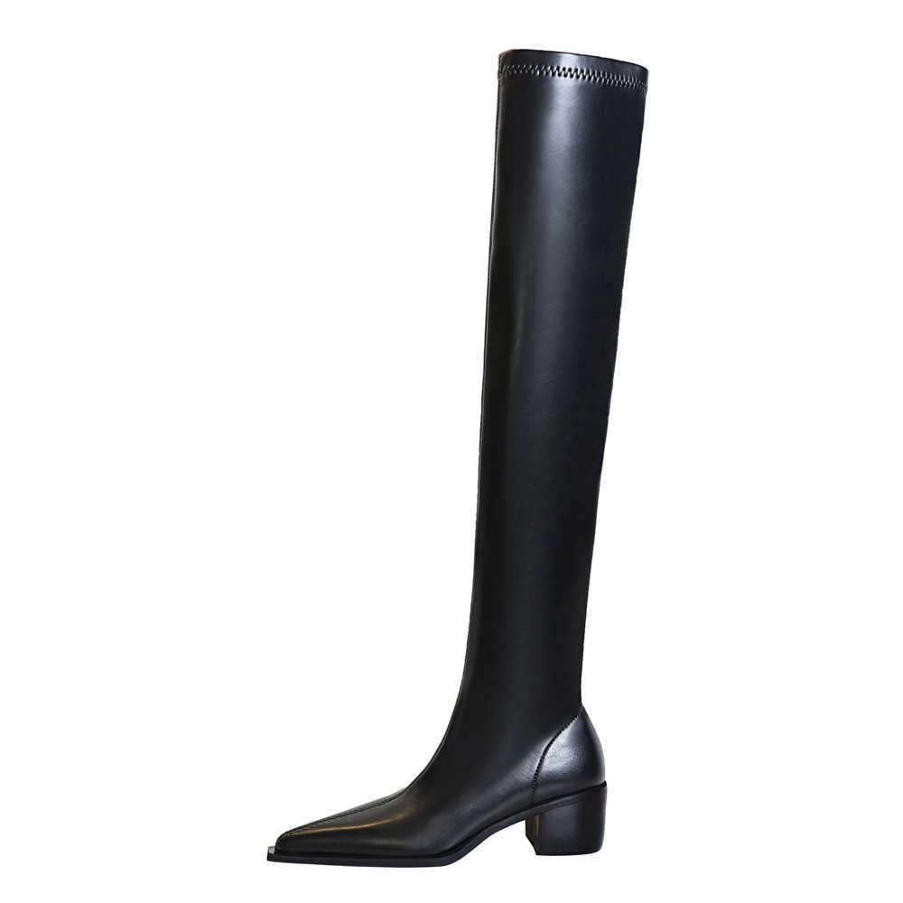 CMM Fashion Simple Thick Heel High Heel Pointed Sexy Nightclub Pedicure Thin Leg Knee High Boots