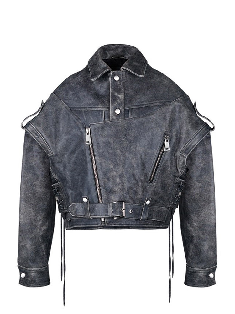 Fashion Pu Leather Lace Up Jacket Women Casual Solid Lapel Long Sleeved Zipper Button Coats 2024 Autumn New Lady Street Outwear