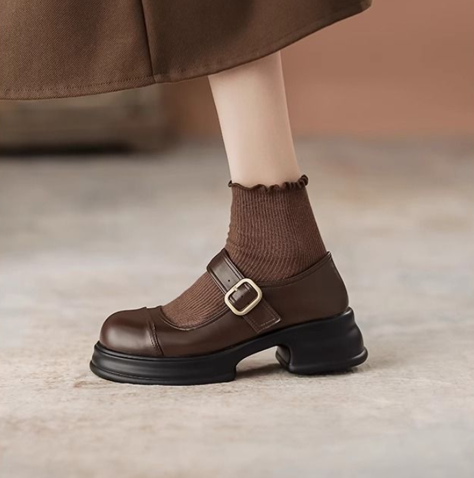 Leather High Heel Shoes for Women: Simple, Versatile, Height-Enhancing Black, Brown | Free Shipping 2870