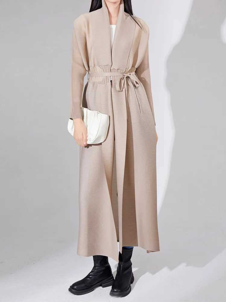 JNMC Womens Design Sense Fold Trench Coat Waist Transparent Loose Lace-up Senior Sense Long Suit Coat 2024 Spring/summer NewX240921
