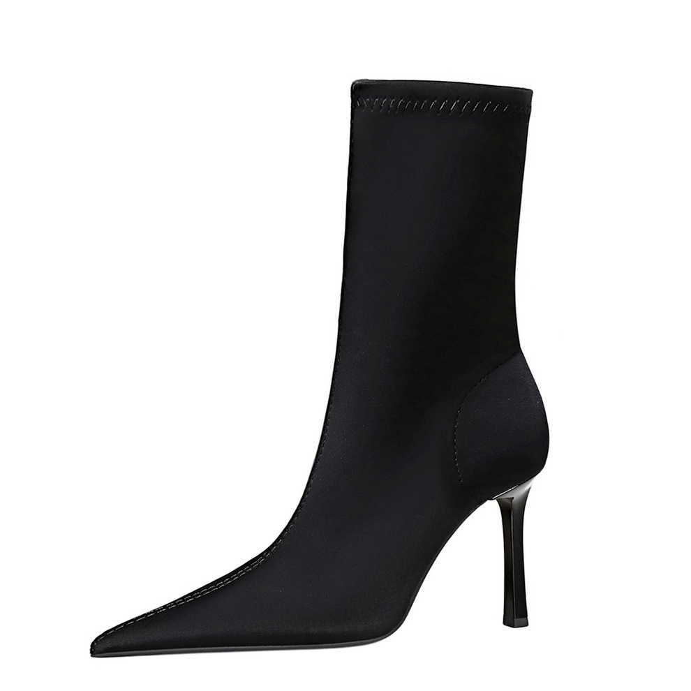 CMM Fashion Banquet Slimming and Minimalist High Heeled Short Boots Pointed Elastic Lycra High Heels