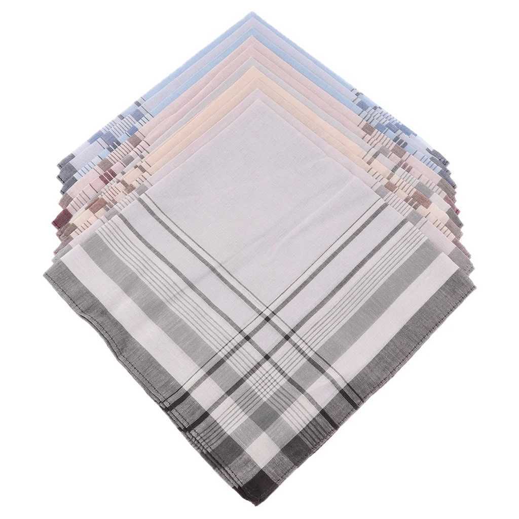 10pcs Men plaid Handkerchiefs 100% Cotton with Stripe Hankies Gift Set Women Classic Handkerchief Pocket Hanky Pocket SquaresX240921