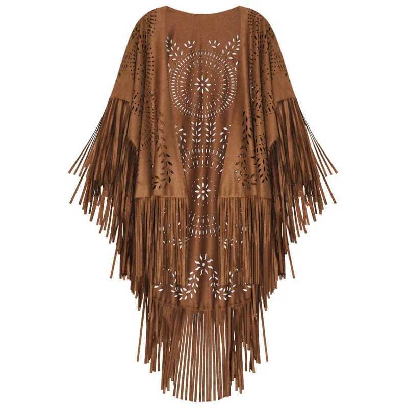 2024 Summer Long Womens Shawl Open style Raincoat Elegant Suede Tassel Retro Simple Multi color Direct Shipping W240921