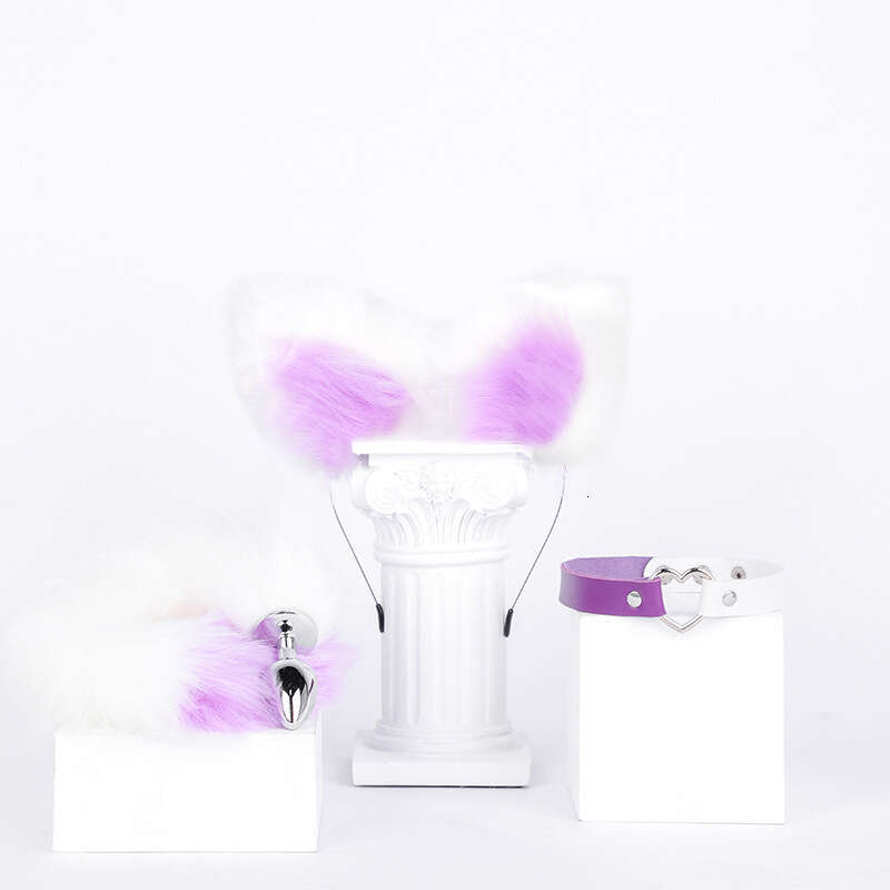 Sex toys SM props Fox girl sex suit Fox hair headband Tail anal plug Cat collar 3-piece set Hair replacement