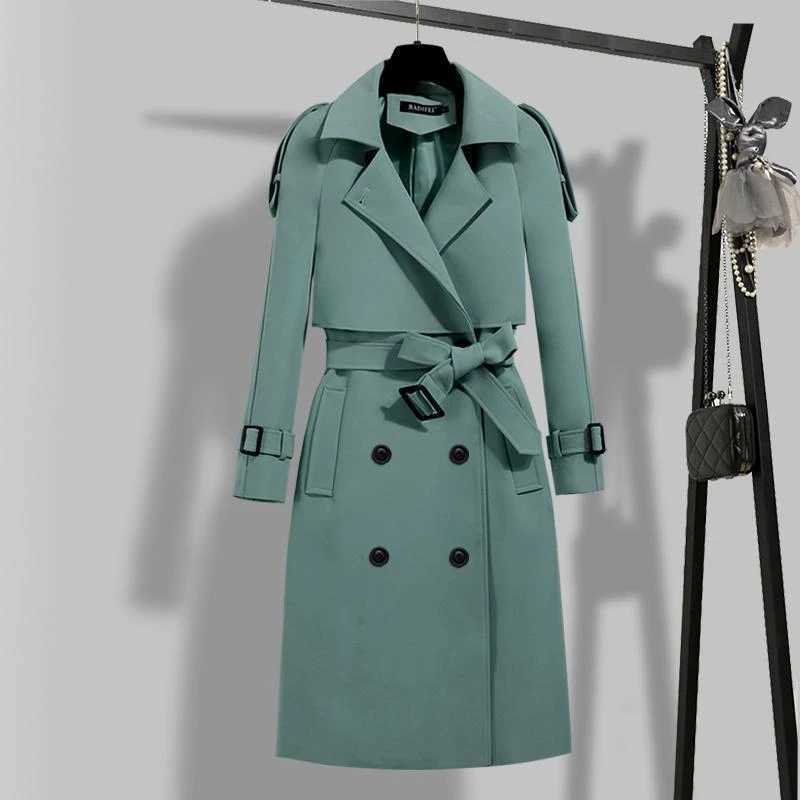 Womens Long Coats with Belt Autumn Korean Windbreaker Ladies Double-breasted Solid Khaki Adjustable Waist Trench Coat for WomenX240921