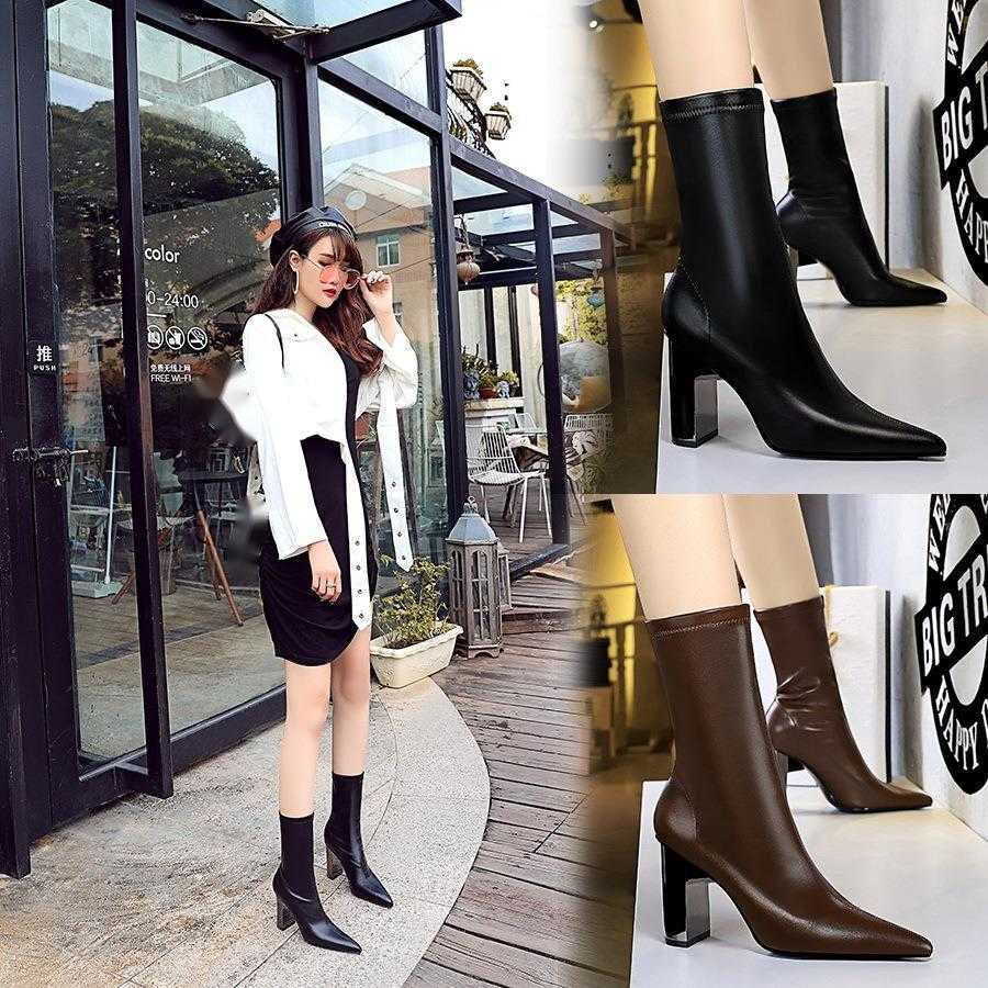CMM Fashion Thin Boots Metal Thick Heel High Heel Pointed Sexy Nightclub Show Thin Winter Boots