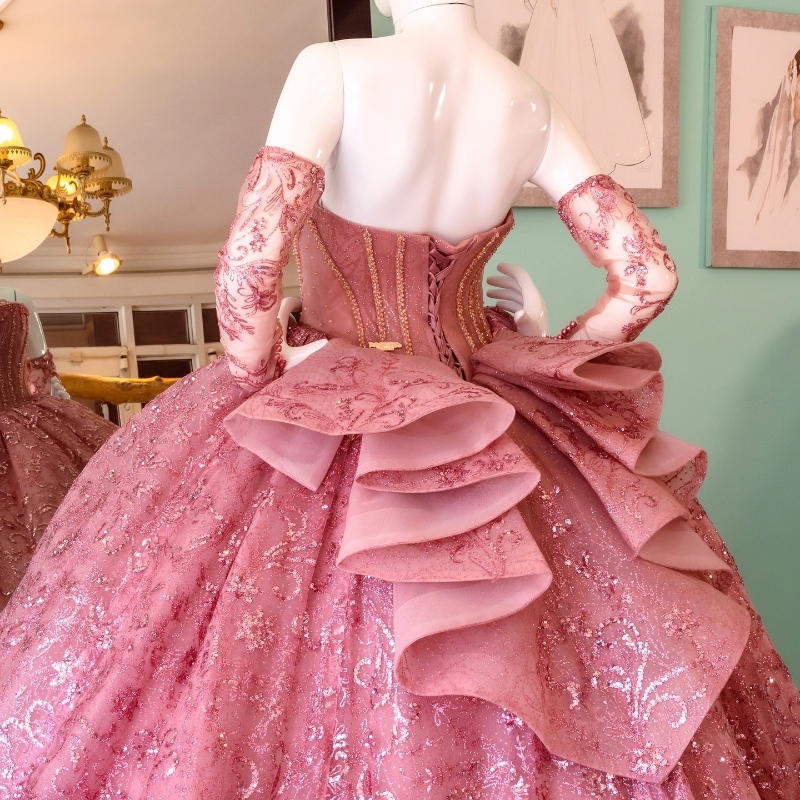 Pink Shiny Princess Quinceanera Dresses Off the Shoulder Ball Gown Sweet 16 Dress Sequin Appliques Lace Beads Vestidos De 15 Anos