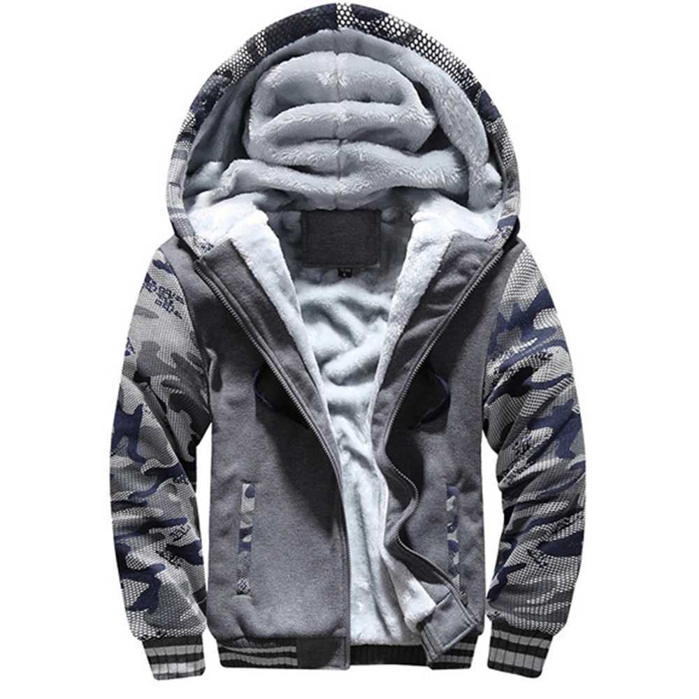 Mens Fleece Jacket Camouflage Thicken Jackets Hooded Coat Winter Long Sleeve Down Coats Casual Streetwear Mens Hoodies M240921