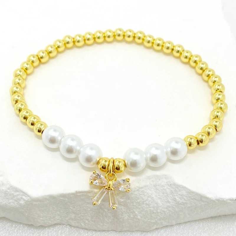 New Boho Wholesale Summer Design Gorgeous Lucky Pearl Multi 18K Gold Plated Copper Bead Bow Bracelets for WomenX240921