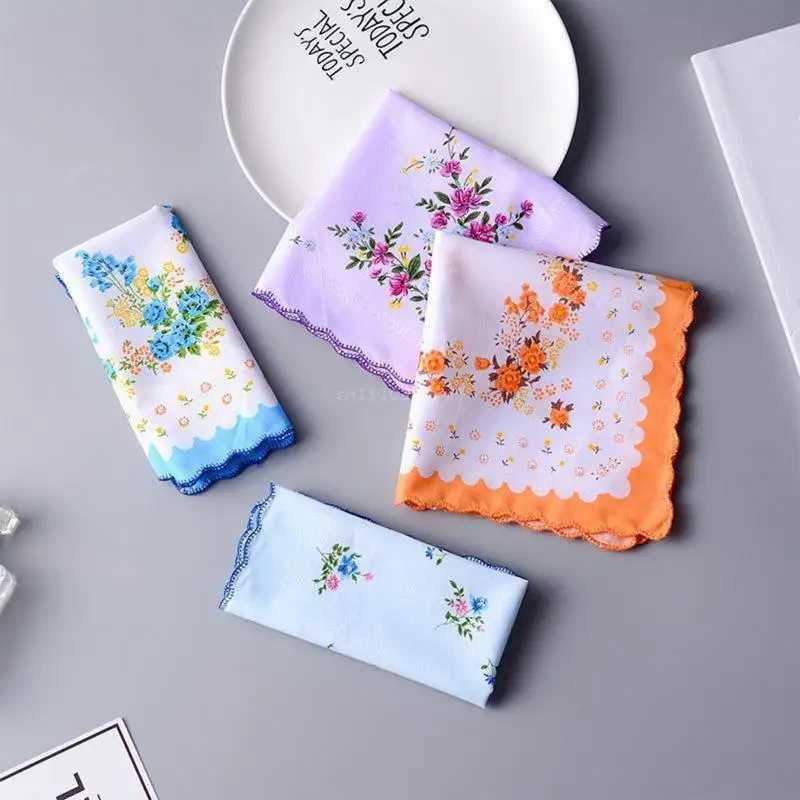 3pcs/set Women Wavy Edge Cotton Handkerchiefs Flower Embroidered with Lace Hankies Ladies Handkerchief for Afternoon TeaX240921