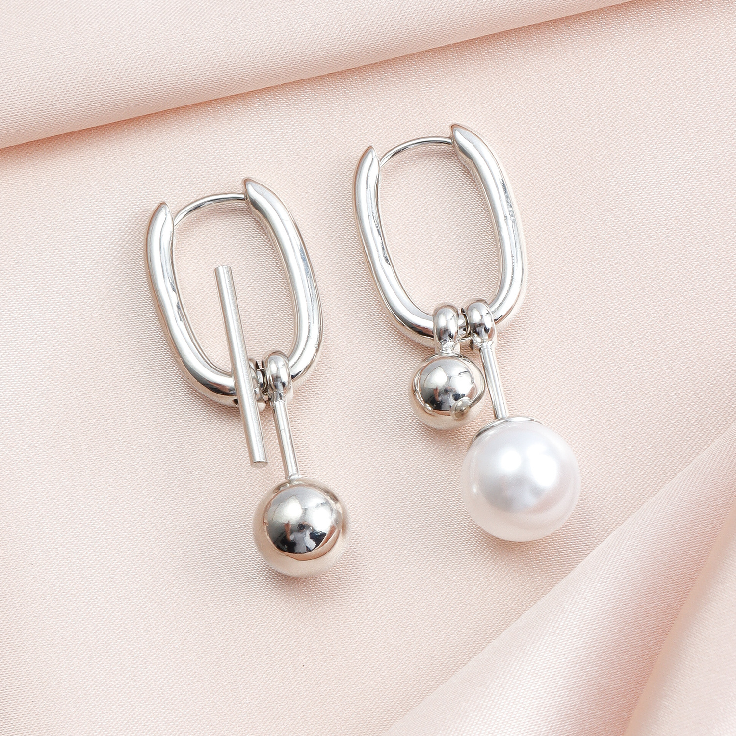 Trendy U-Shaped Hollow Design Jewelry Ins Hot Silver Plated Dangle Pearl Earrings For Women Simplistic Jewelry Party Birthday Gifts Travel Dropshippin