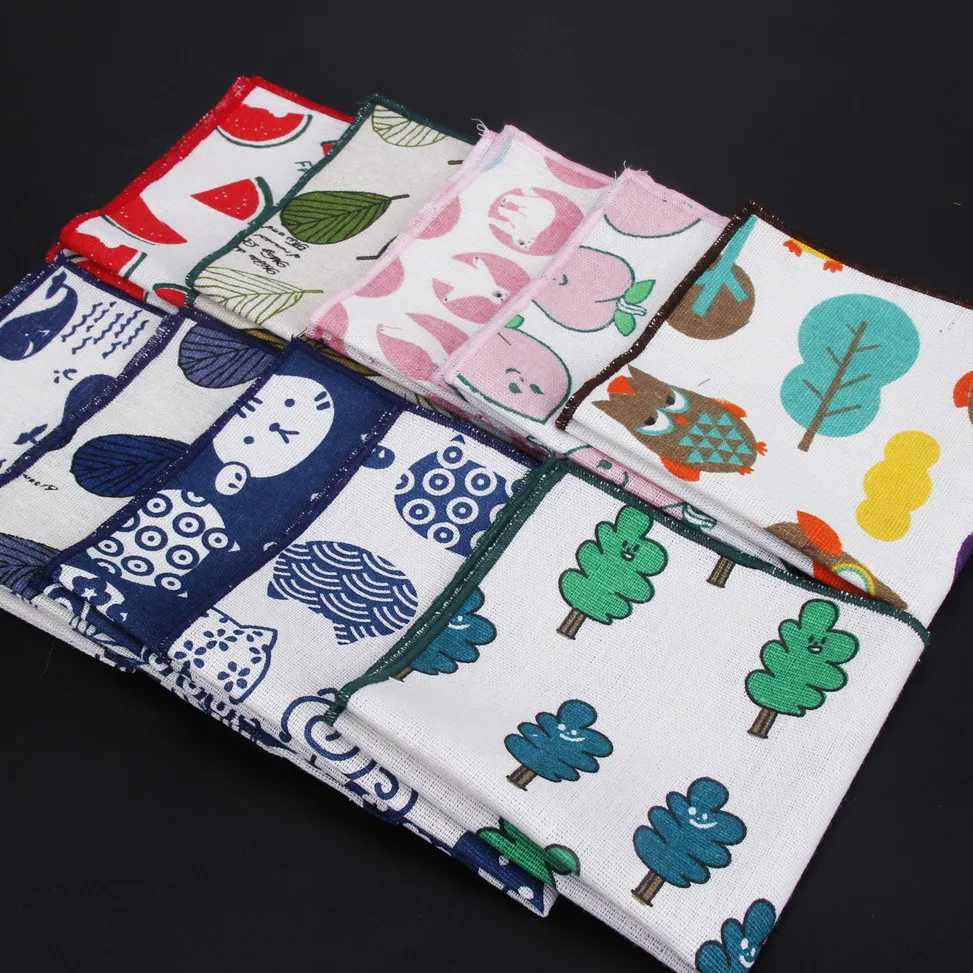 Brand New High Quality Hankerchief Scarves Vintage Linen Hankies Mens Pocket Square Handkerchiefs Cartoon Print Cotton HnakyX240921