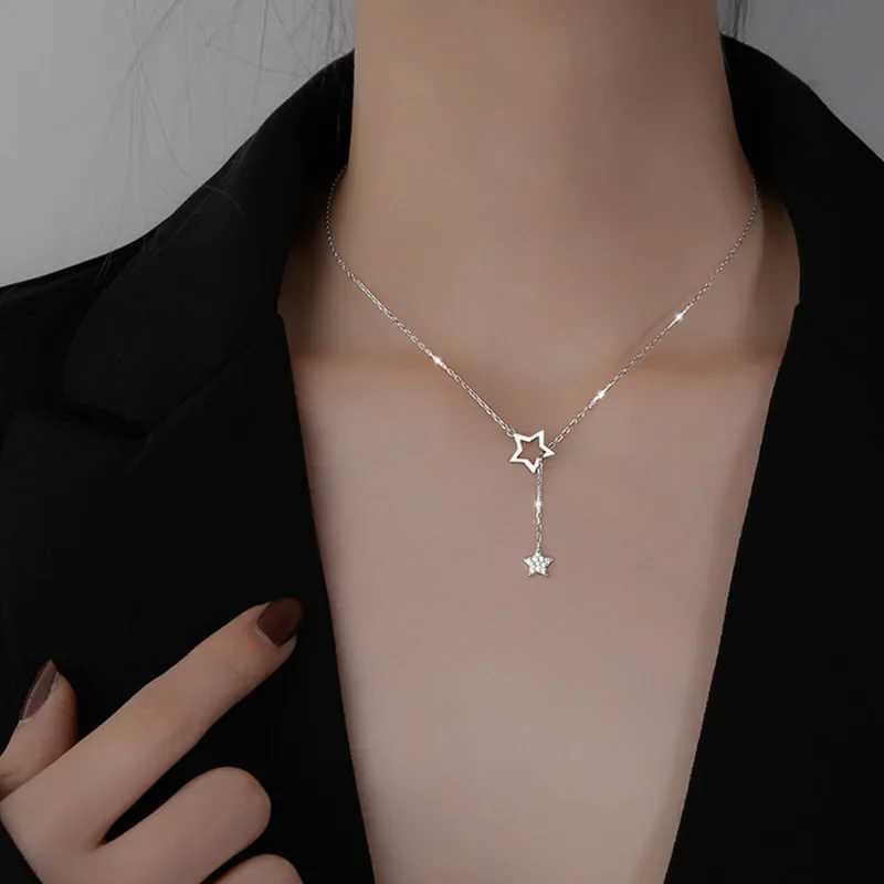 Hot selling exquisite silver gold-plated pentagram necklace sparkling zirconia star pendant Kravik chain womens fashion jewelry W240918