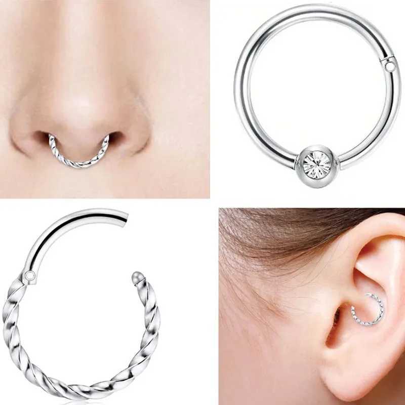 1/6pcs Stainless Steel Septum Nose Rings Hoops CZ Hinged Clicker Nose Ring Lip Piercing Cartilage Hoop Earrings Jewelry Set Y240921