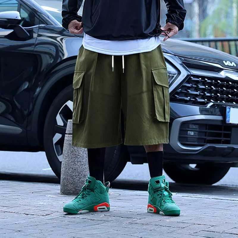 Cross-Border Foreign Trade Mens Summer New plus Size Multi-PocketoversizAmerican Retro Drawstring Cargo ShortsX240921