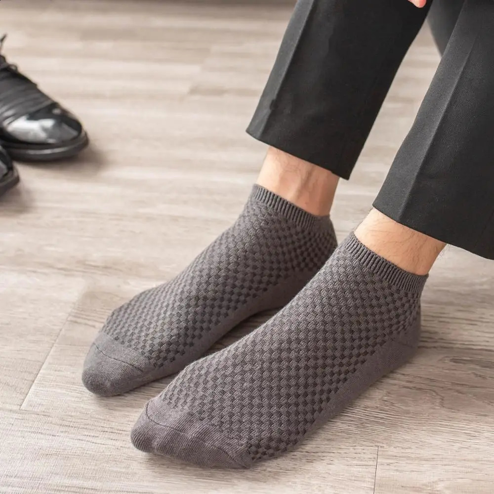 5 pairs/batch of mens socks bamboo fiber short ankle socks high-quality summer business breathable mens socks Meias mens large-sized EU39-48 240921