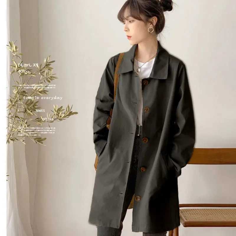 2023 Spring Casaco Feminino Trench Coat Women Loose Windbreaker Coat Female Black Mid-Length Cardigan Outerwear FemaleX240921