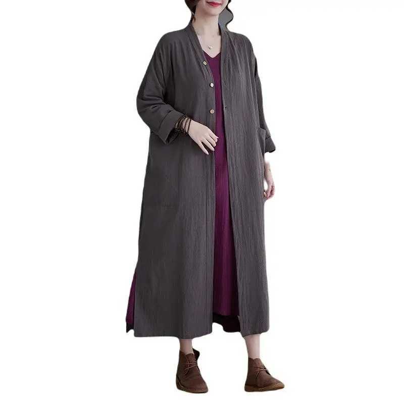 2023 Autumn New Art Retro Cotton Linen Shirts For Women Casual Windbreaker Loose Cardigan Simple Coat Retro Robe Tops Z2857X240921