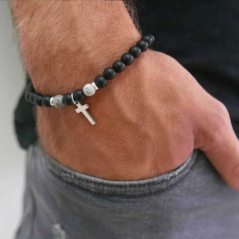 Mens Cross Bracelet - Mens Religious Bracelet - Mens Christian Bracelet - Mens Beaded BraceletX240921