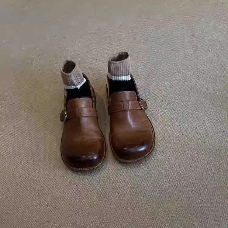 Leather Loafers for Women: Timeless Vintage Style, Versatile Clunky Heels, Black & Brown, Free Shipping 970b