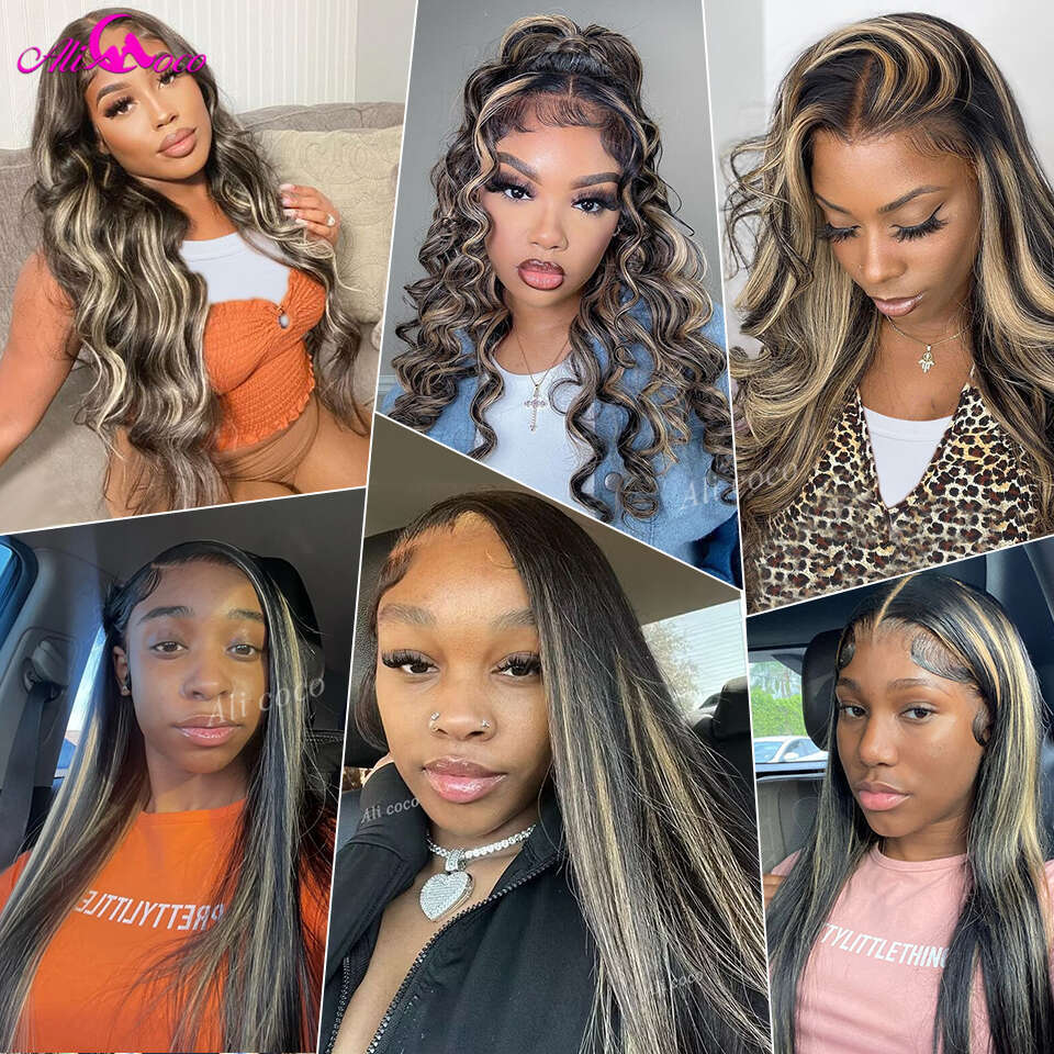 1B/27 13X4 13x6 Frontal Human Hair Wigs 180% Highlight Blonde Straight Lace Front Wig Pre Plucked For Women