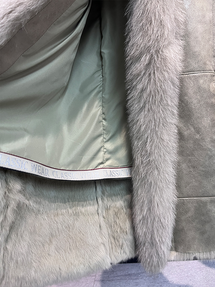 2024 New Fashion Winter Real Fox Fur Collar Women Natural Rabbit Jacket Outwear Long Thick Warm Female Coat