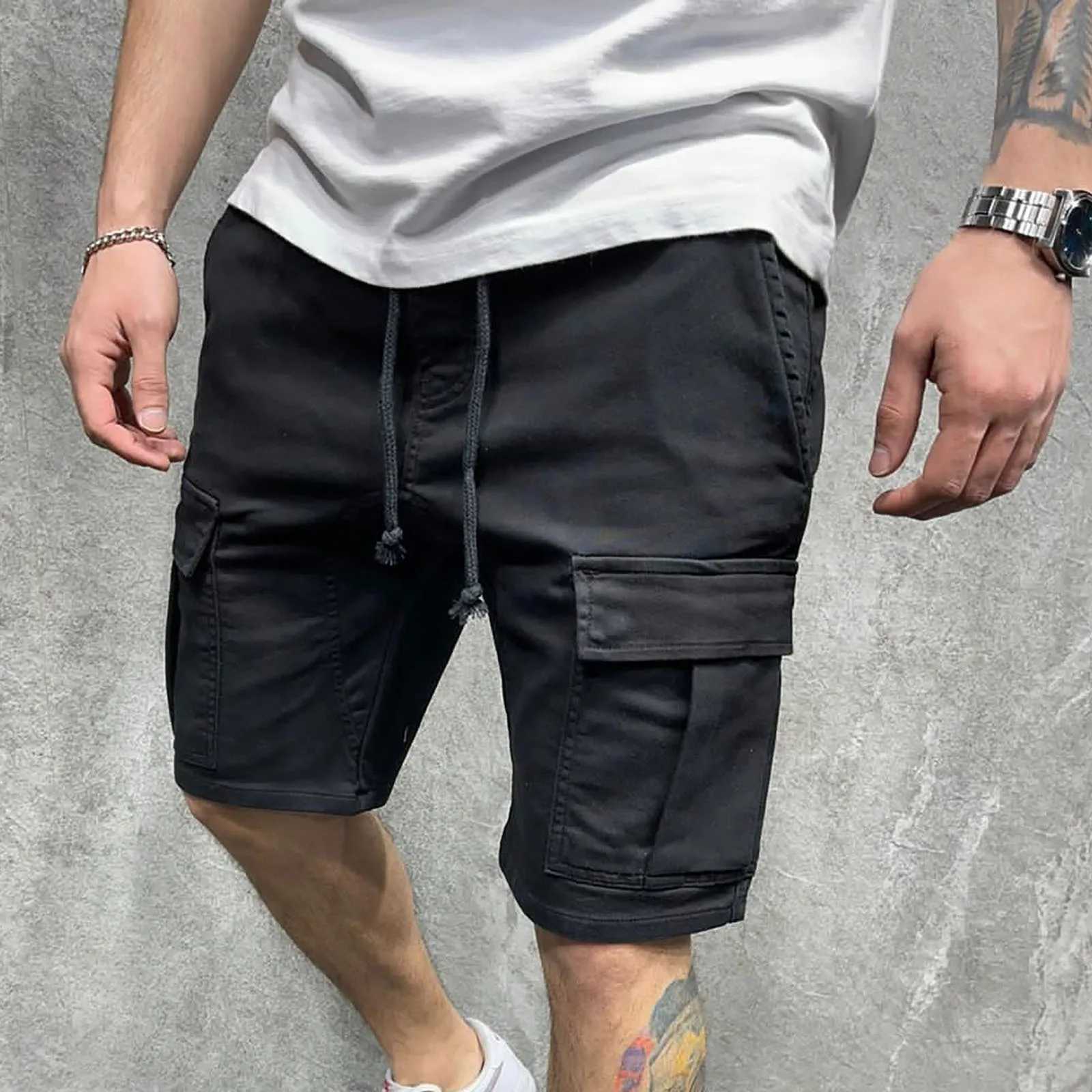 Male Casual Mid Waist Shorts Pant Solid Mechanic Pants for Men Many Pockets Pants Cargo Pants for Men Relaxed Fit with FoamX240921