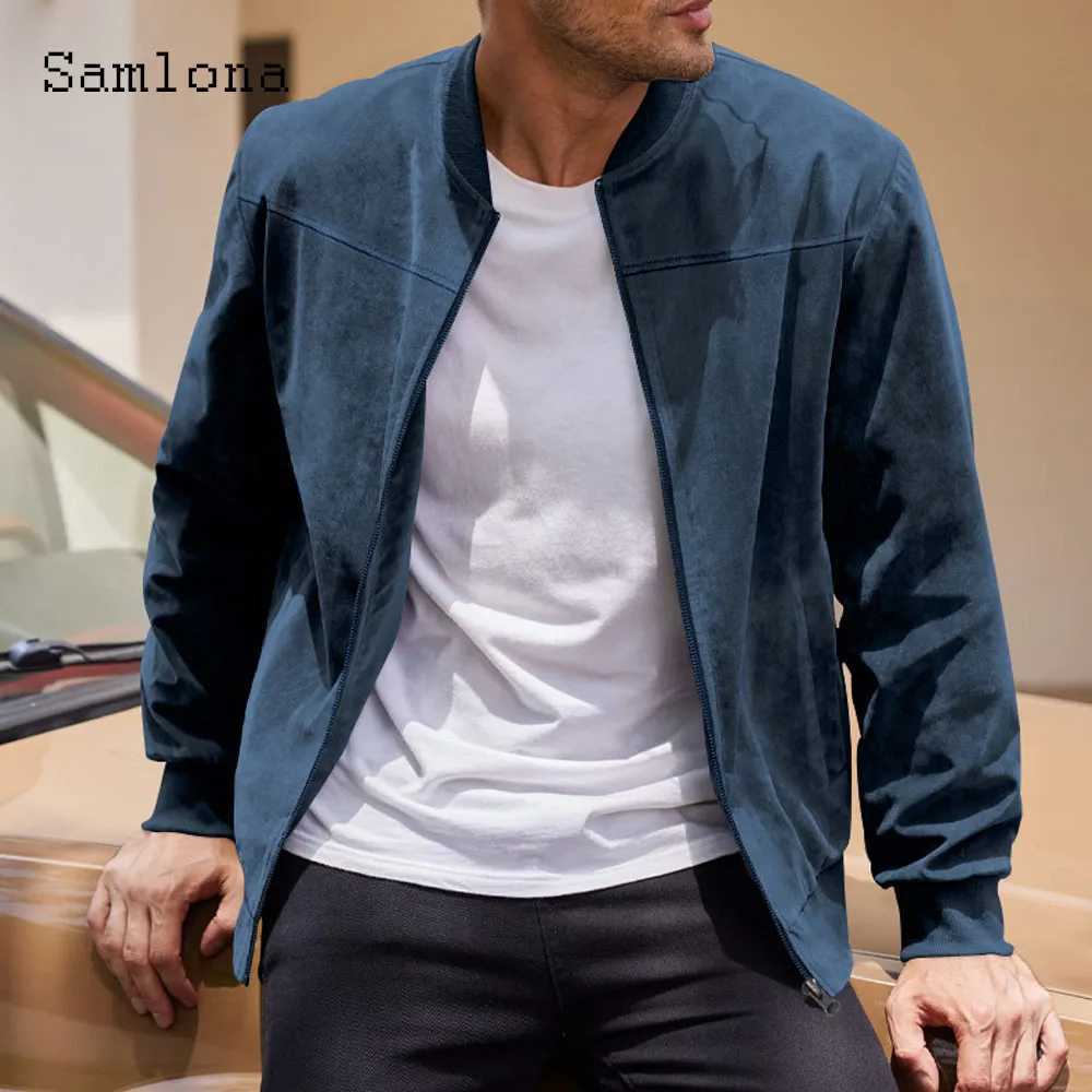 Mens Fashion Suede Jackets America and Europe Style Casual Pilot Jacket Mandarin Collar Zipper Coats Soft Basic Outerwear M240921