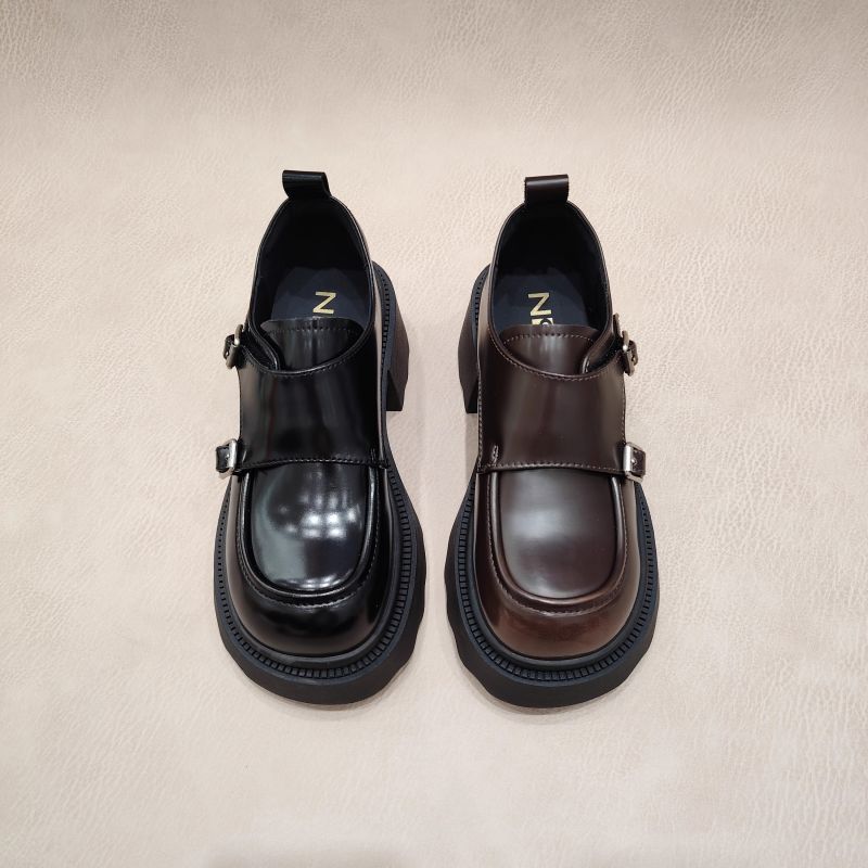 High Heel Clunky Loafers for Height, Slip-On Fashion Shoes in Black and Brown fc75