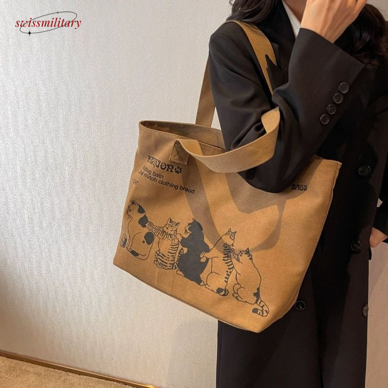 Large capacity canvas women in 2024, new single shoulder for mothers, student class tote bag #12 Swissmilitary