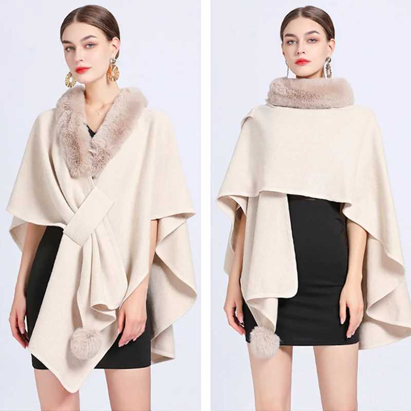 Womens Raincoat Elegant Casual Faux Fur Collar Shawl Coat Bohemian Shawl Autumn Winter Extra Large Sleeveless Fashion Shawl W240921