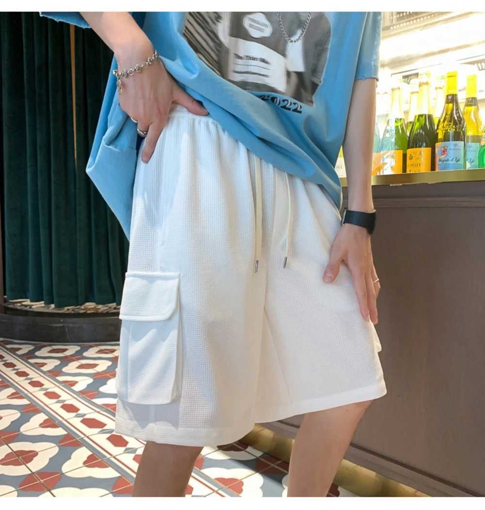 Mens summer cargo shorts Waffle fabric mens multi-pocket solid color casual shorts Youth mens sports shortsX240921
