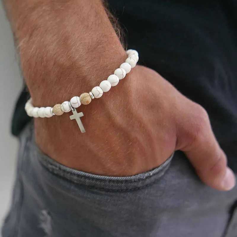 Mens Cross Bracelet - Mens Religious Bracelet - Mens Christian Bracelet - Mens Beaded BraceletX240921