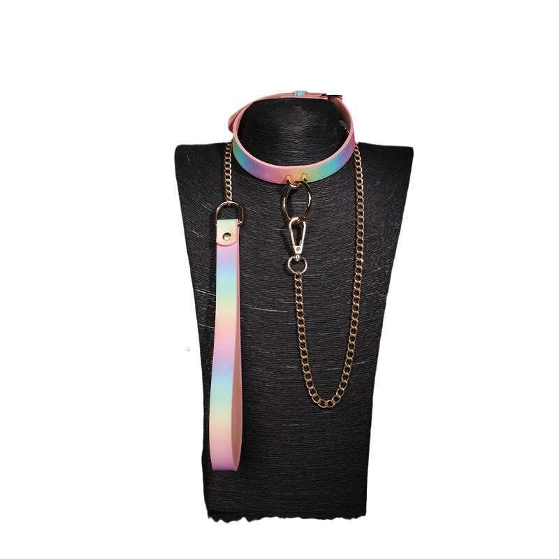 SM Sex Props PU Binding Neck Set Female Dog Training Color Traction Chain Collar Alternative Adult Products Hair Replacement