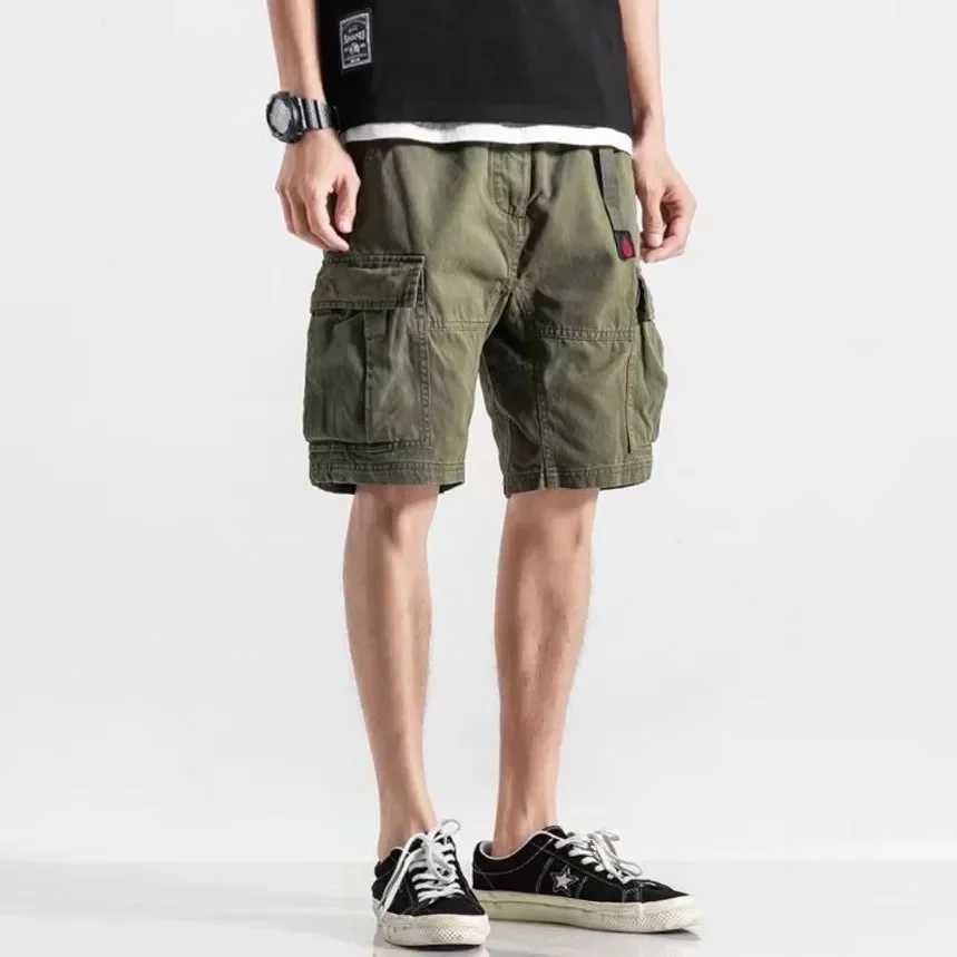 American Styleshorts Mens Summer New Casual Cargo Pants Loose Fit Trendy Solid Color Straight Leg Five Pocket Mid Waist ShortsX240921
