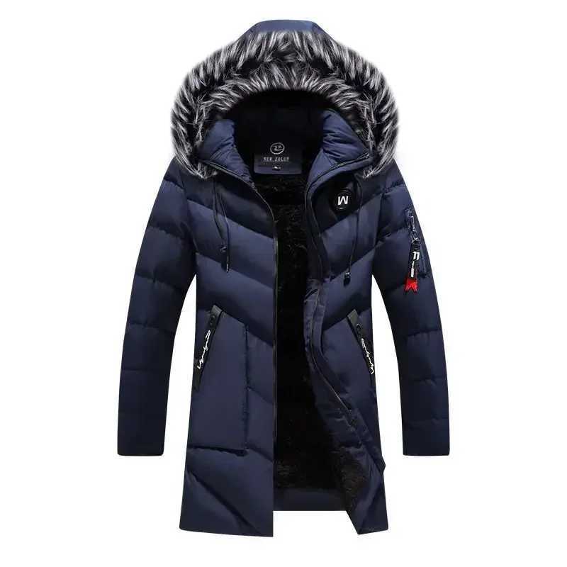 Men's Down Parkas Male Autumn Winter Mens Thickened Warm White Hooded Jacket Parkas Multi Pockets Padded Overcoat Long Men Windproof Jacket Coats