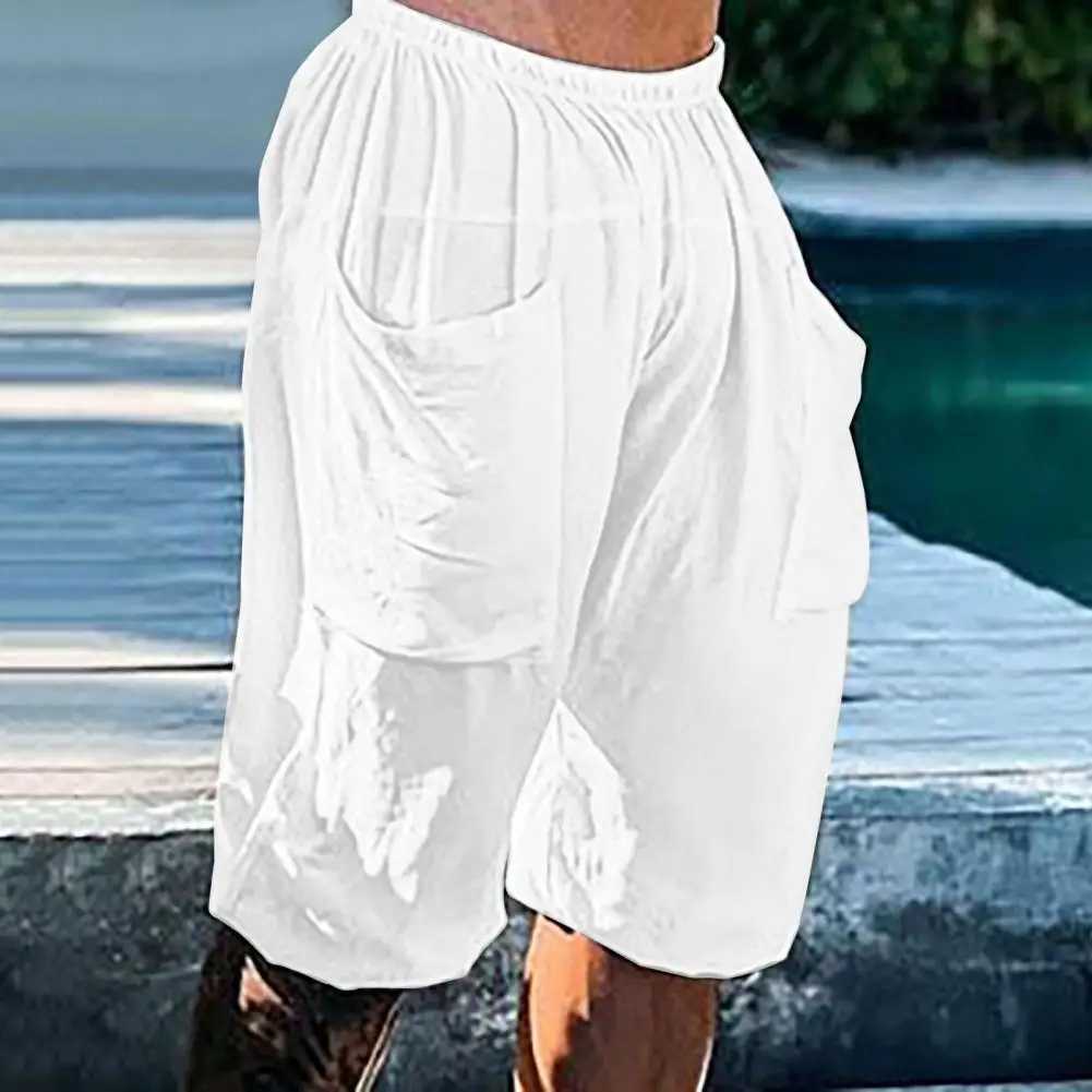Fashion Summer Mens Linen Shorts Men Cotton Beach Short New Wild Leisure Loose Solid Cargo Shorts for Men SweatshortsX240921