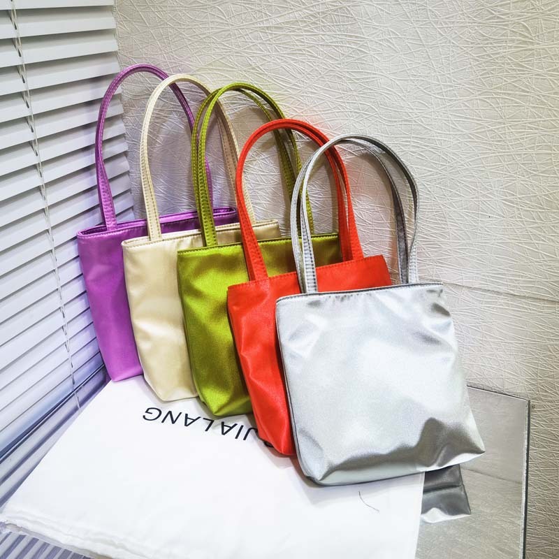 Women's 2024 new niche satin color patchwork women's checkerboard underarm handbag mini square bag