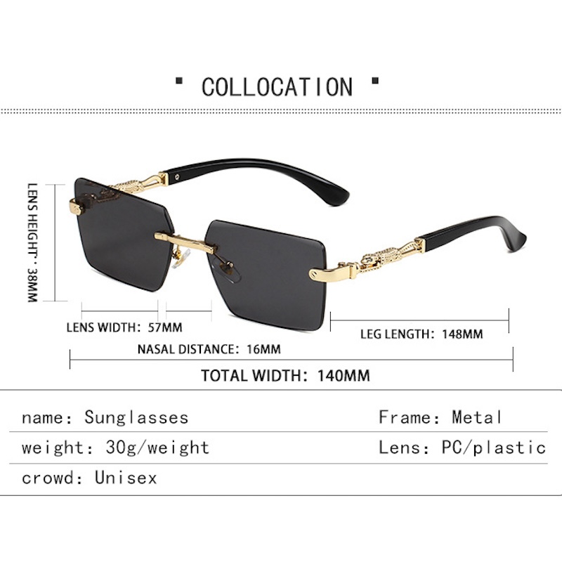 Square Rimless Sunglasses with Leopard Men Retro Top Frame Women Eyewear Outdoor Y2K Future Design Diamond trimming Glasses Women S142 IVISTA