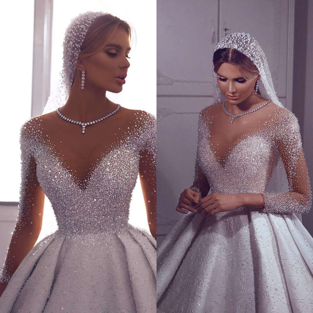 Exquisite A E Wedding Dresses Sweetheart Long Sleeves Lace Crystal Beaded Sparkg Bridal Gowns Custom Made Vestido De Novia