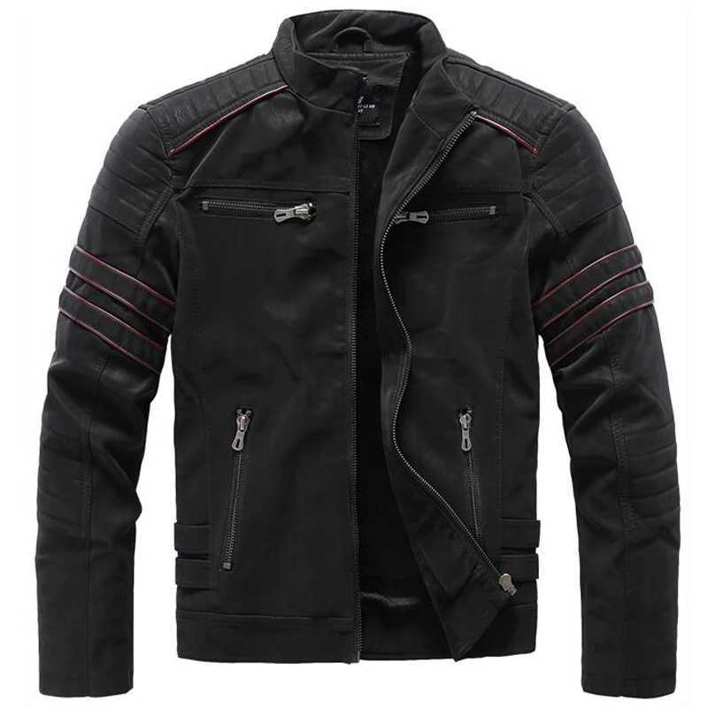 Autumn and winter leather jacket mens fashionable stand up collar motorcycle jacket mens casual zipper washing retro PU leather jacket W240918