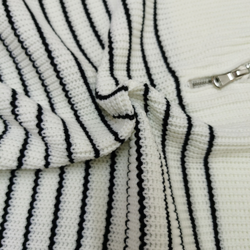 2024 Autumn/Winter New Women's High Collar Striped Color blocked Long Sleeve Zipper Pullover Knitted Sweater