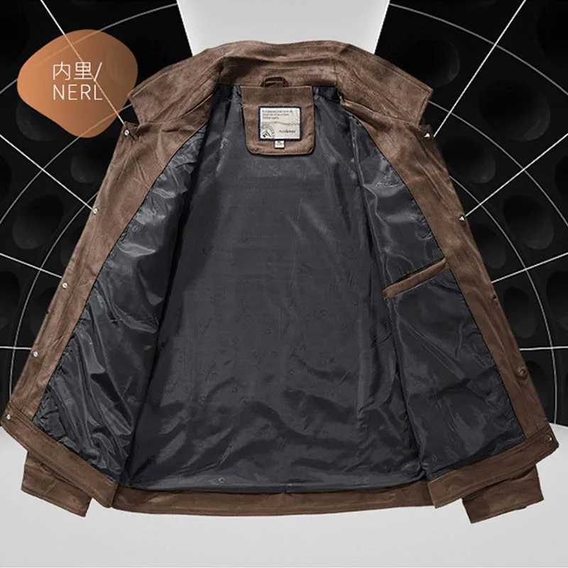 Mcikkny mens cargo suede leather jacket solid color retro leather jacket mens size M-4XL W240918