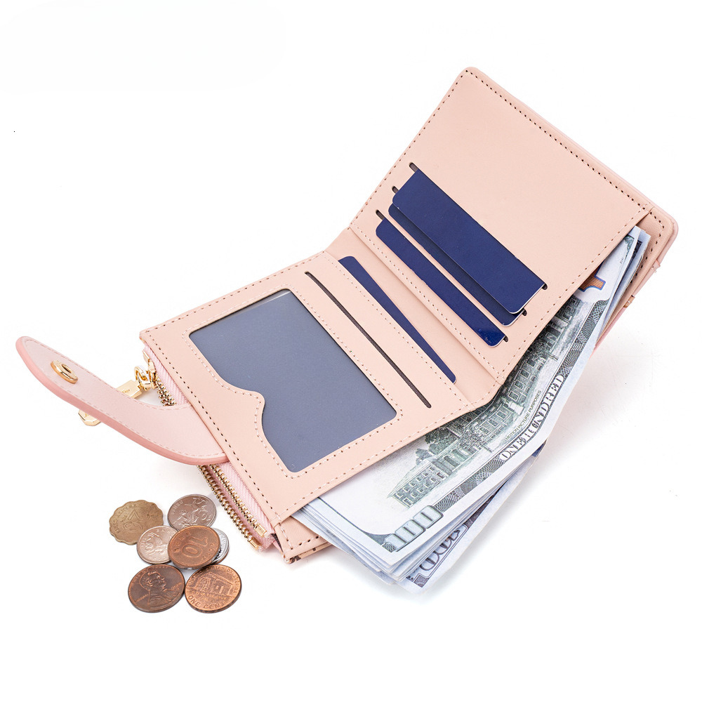 2024 New Designer Women's Short Wallet PU Leather Women's Double Fold Wallet Cute Bear Card Girl Small Zipper Wallet with Coin Wallet Free S
