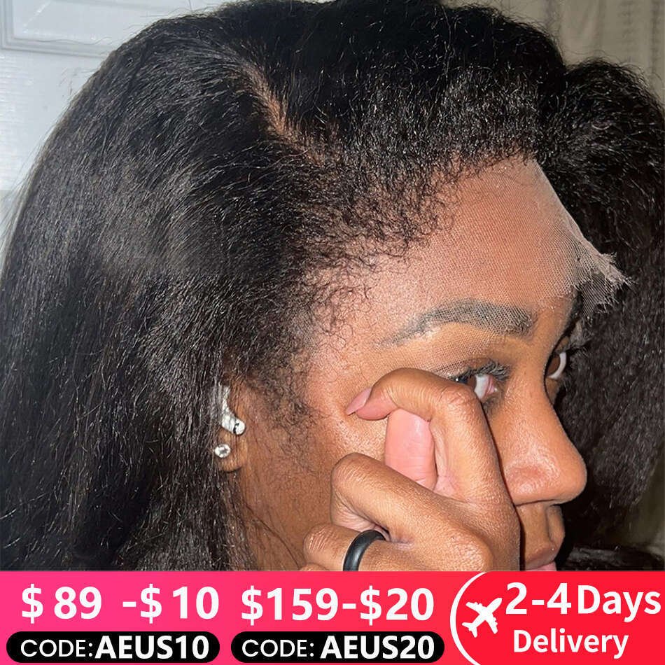 13x4 Kinky Straight Front Wig PrePlucked 180% Density Yaki Transparent Lace Frontal Human Hair Wigs For Women On Sale