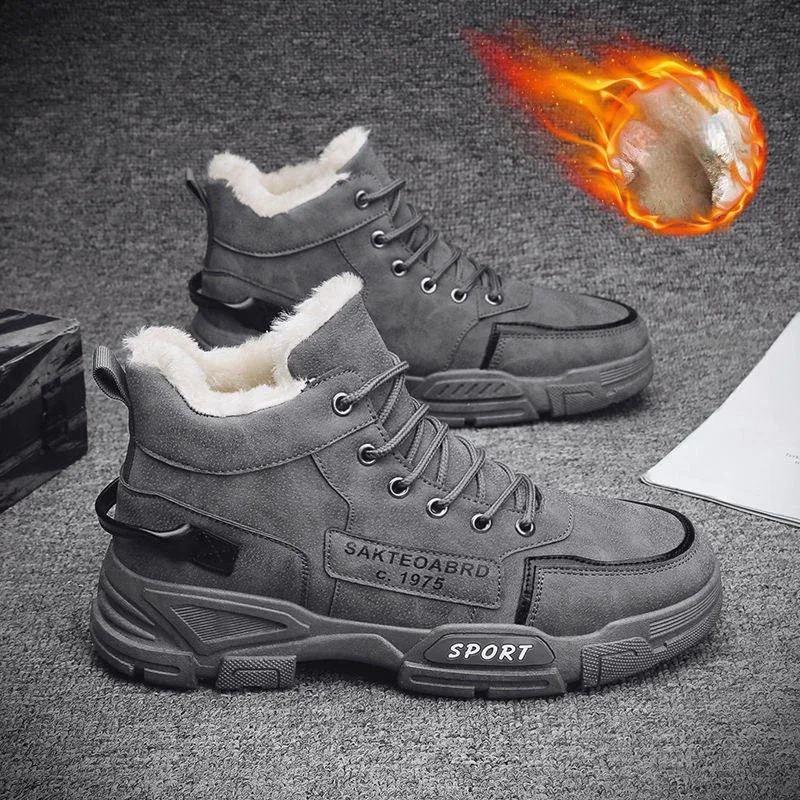 Free shipping designer shoes new men's winter fashion plush snow casual outdoor sports shoes lace up warm shoes anti slip snow boots shoes balanc
