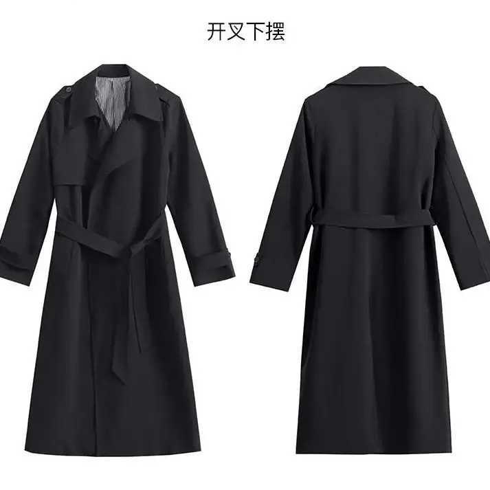 2024 New Korean Black Windbreaker Coat For Womens Clothing Spring Autumn British Lace Up Long Trench Coats Belt OvercoatX240921