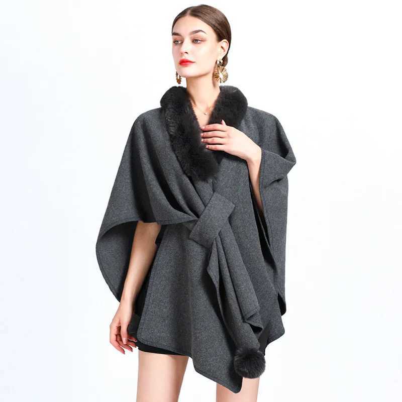 Womens Raincoat Elegant Casual Faux Fur Collar Shawl Coat Bohemian Shawl Autumn Winter Extra Large Sleeveless Fashion Shawl W240921