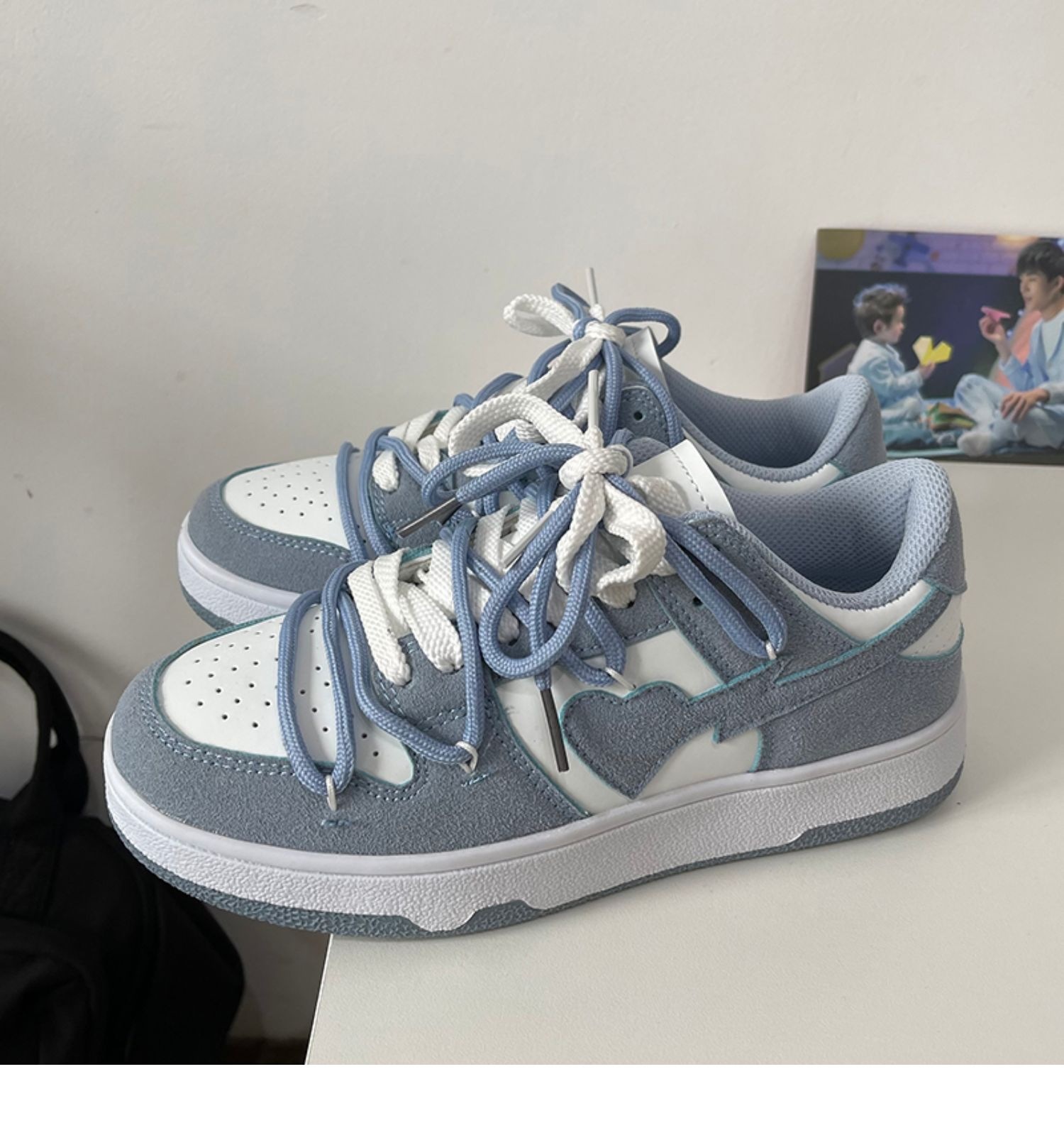 Men's & Women's Designer Haze Blue Love Casual Shoes: Breathable 2024 Platform Sneakers dh912272421