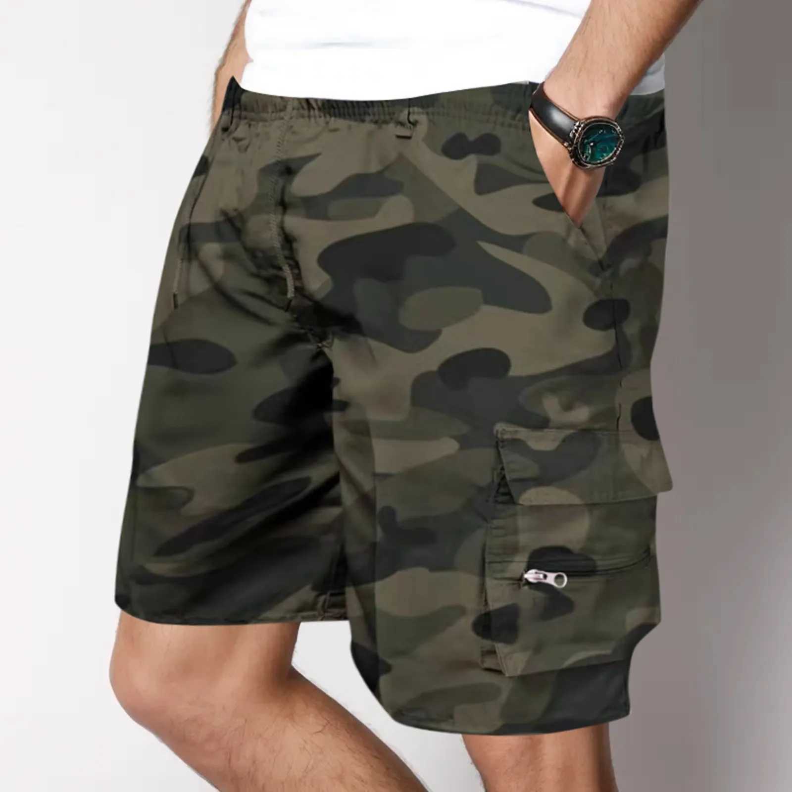 Mens camouflage Shorts Summer Casual Jogging Cargo Shorts Loose Multi-pockets Elastic Sport Hiking Overalls Short PantsX240921
